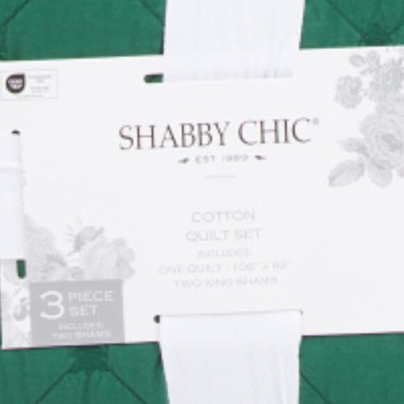 SHABBY CHIC Green Cotton Embroidered Christmas Tree Quilt Set - Picture 3 of 3